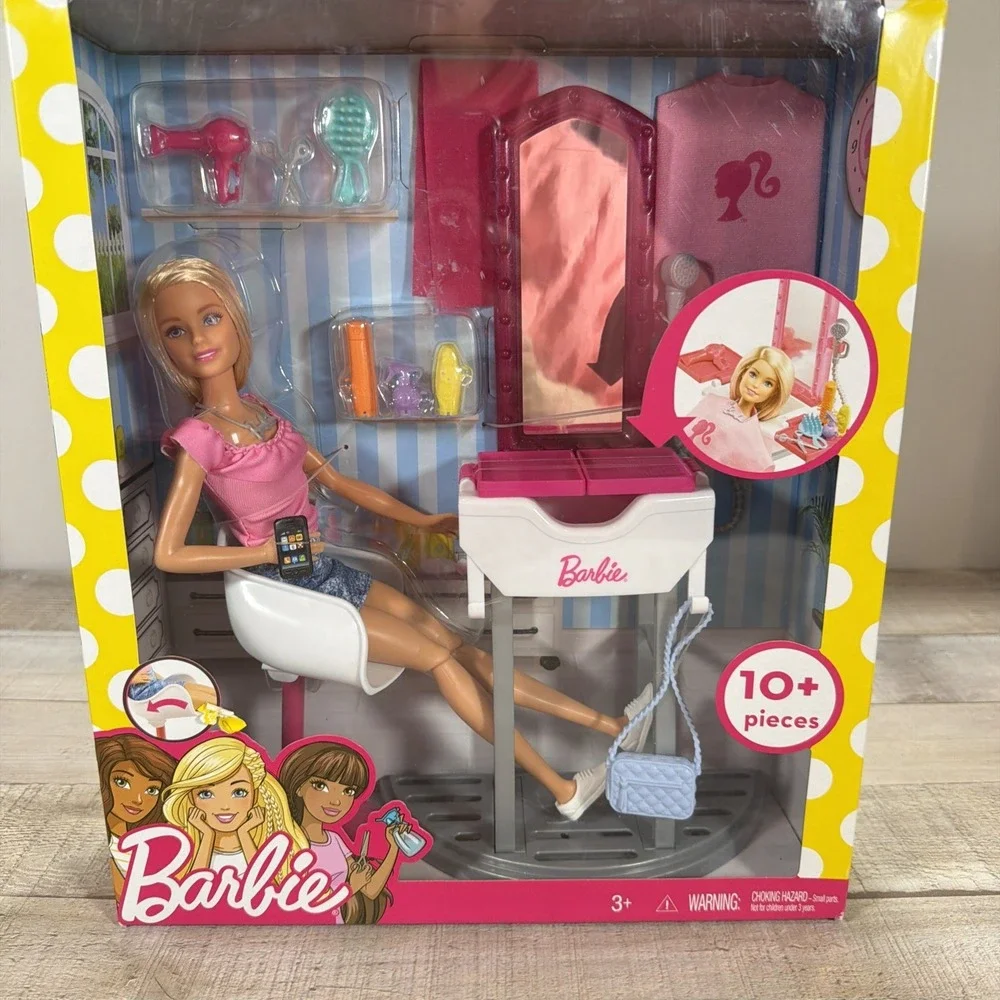 Barbie A Day at the Salon Doll Playset FJB36 New Sealed Mattel 10+ Pieces